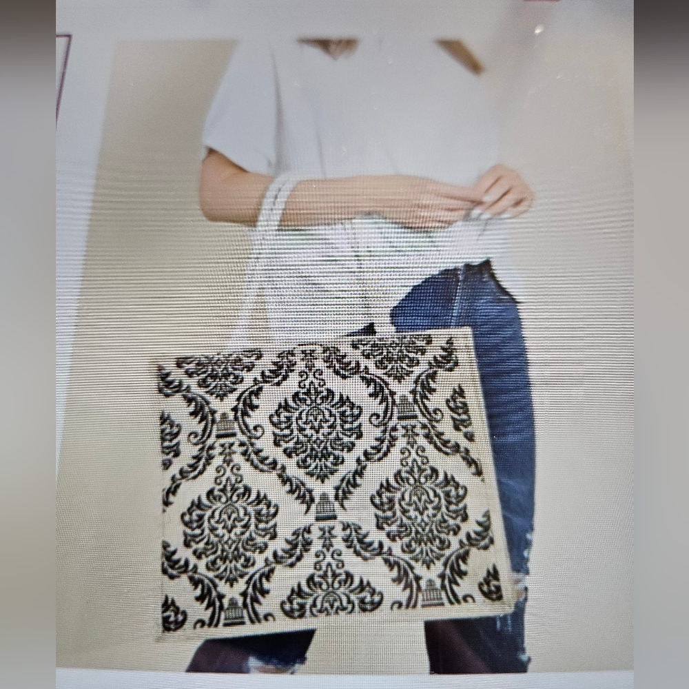Canvas Tote Bag with Black Damask Print - Classic Women's Bag